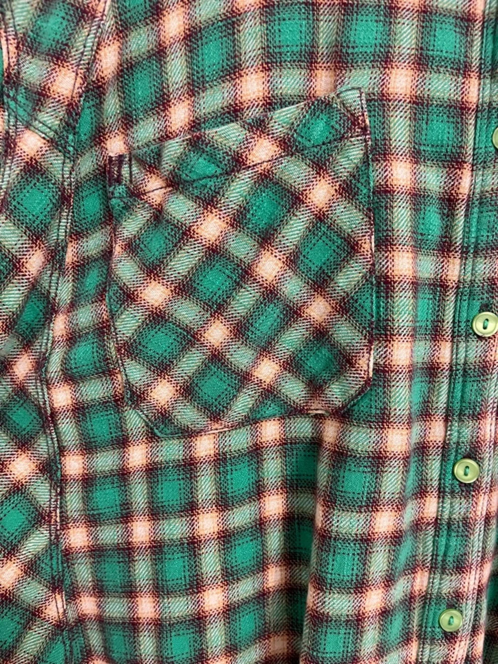 BDG Green Plaid Flannel Shirt with Tan Accents - Picture 3 of 6